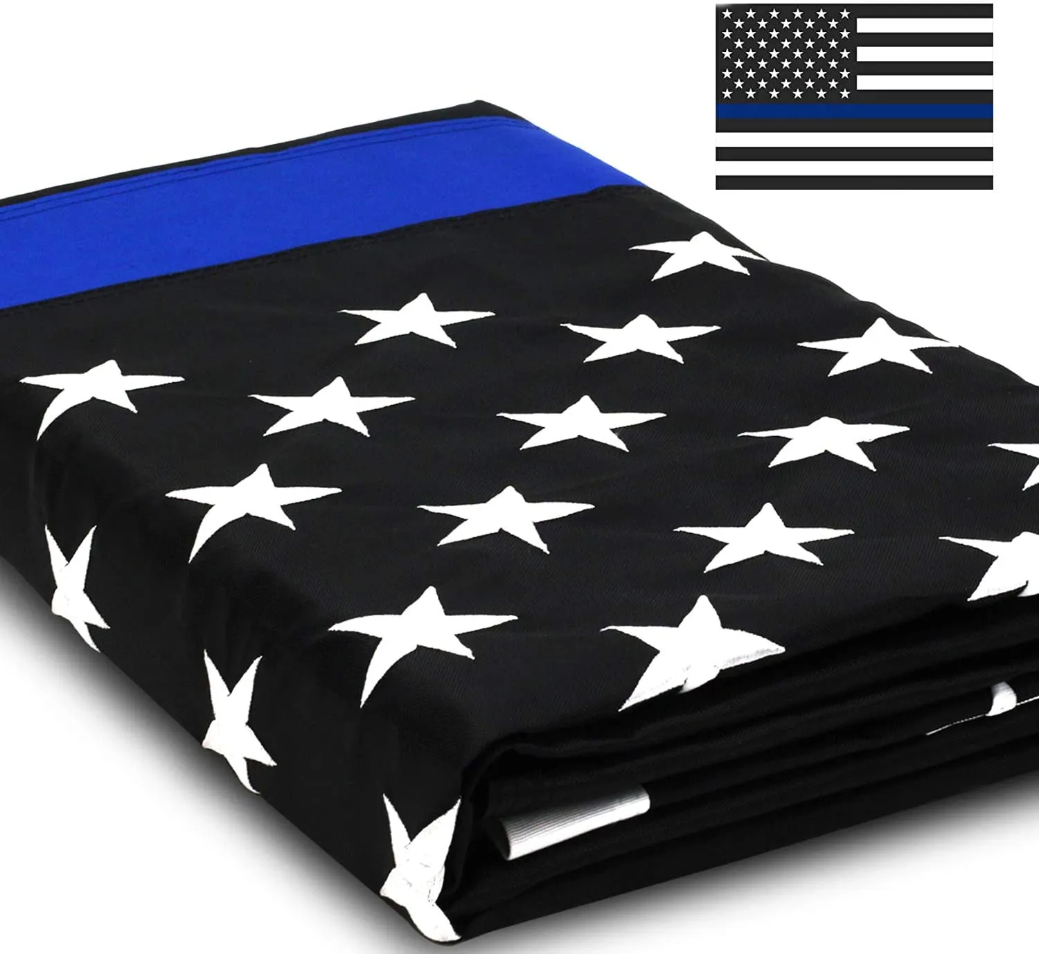 Heavy Duty Embroidered Thin Blue Line American Nylon Flag 3X5 FT