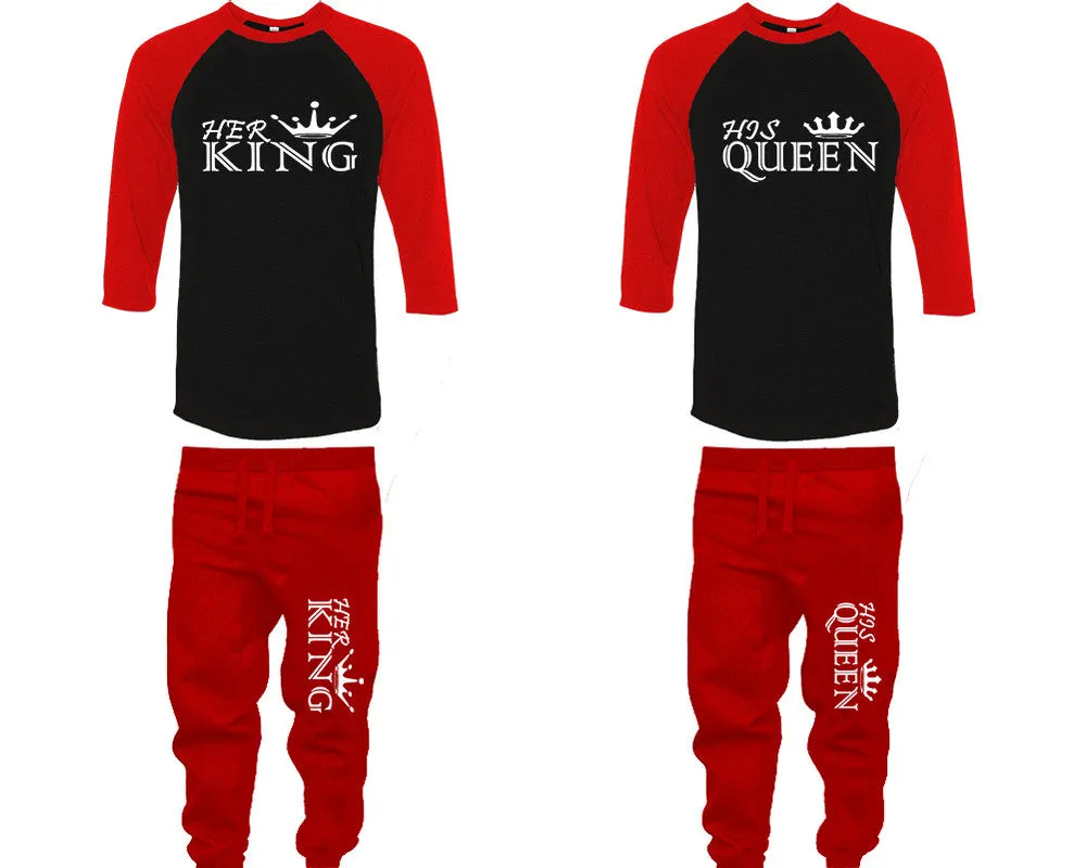 Her King His Queen Couple Matching Baseball Shirts and Jogger Pants Top Bottom Sets