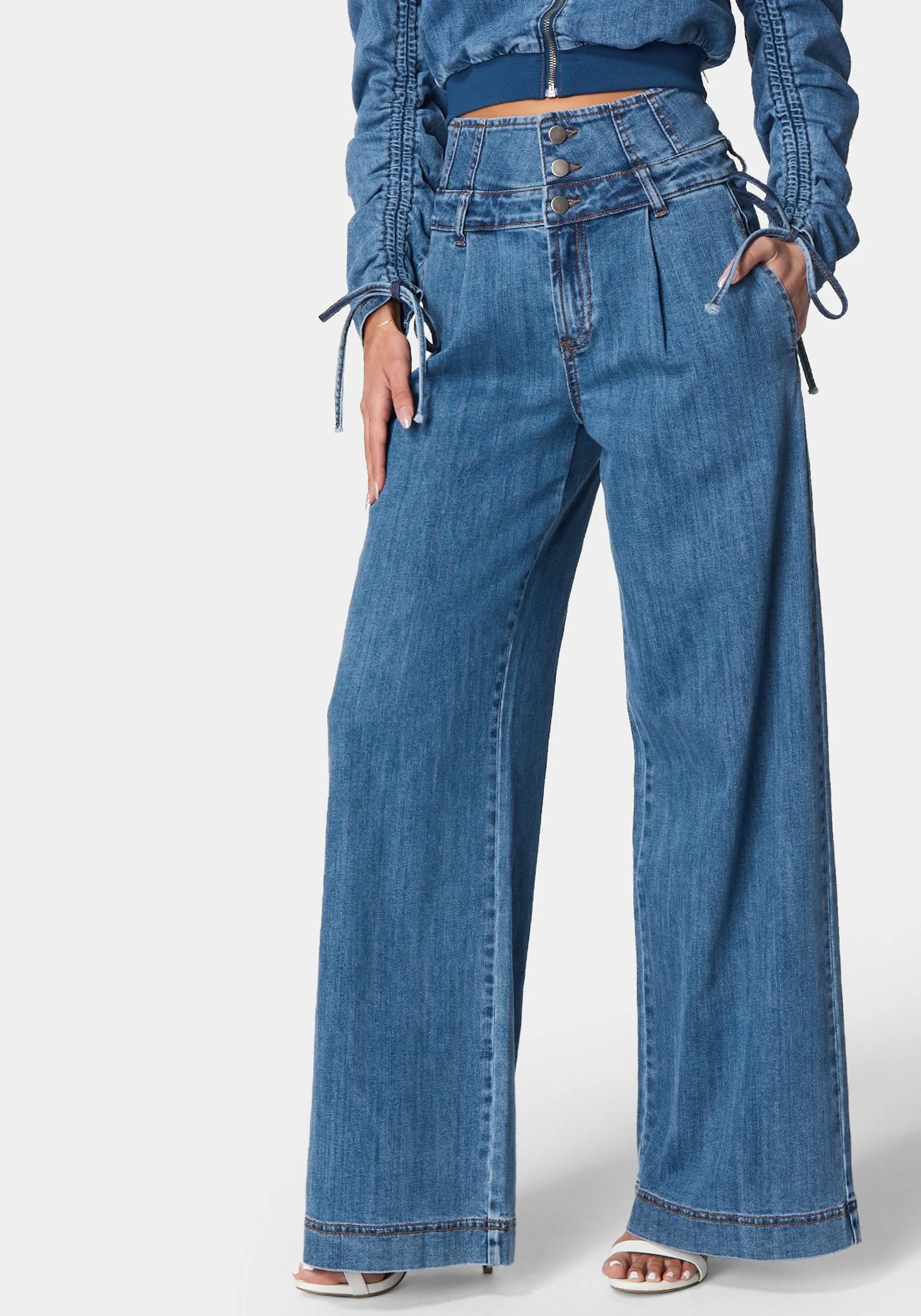 High Waisted Build Up Corset Ultra Wide Leg Jeans