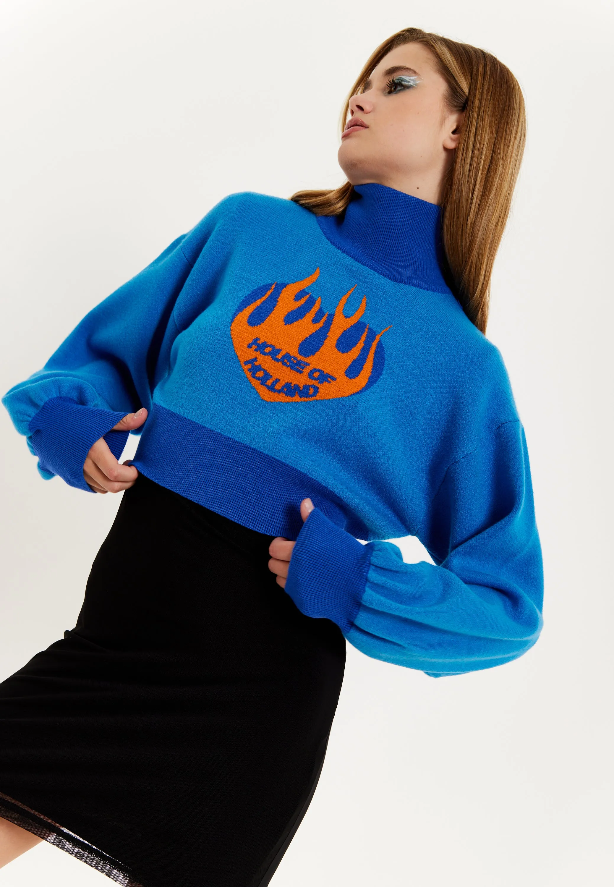 House Of Holland Flame Heart Logo Jumper In Blue