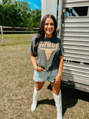 Howdy Longhorn Puff Midi Cropped Tee