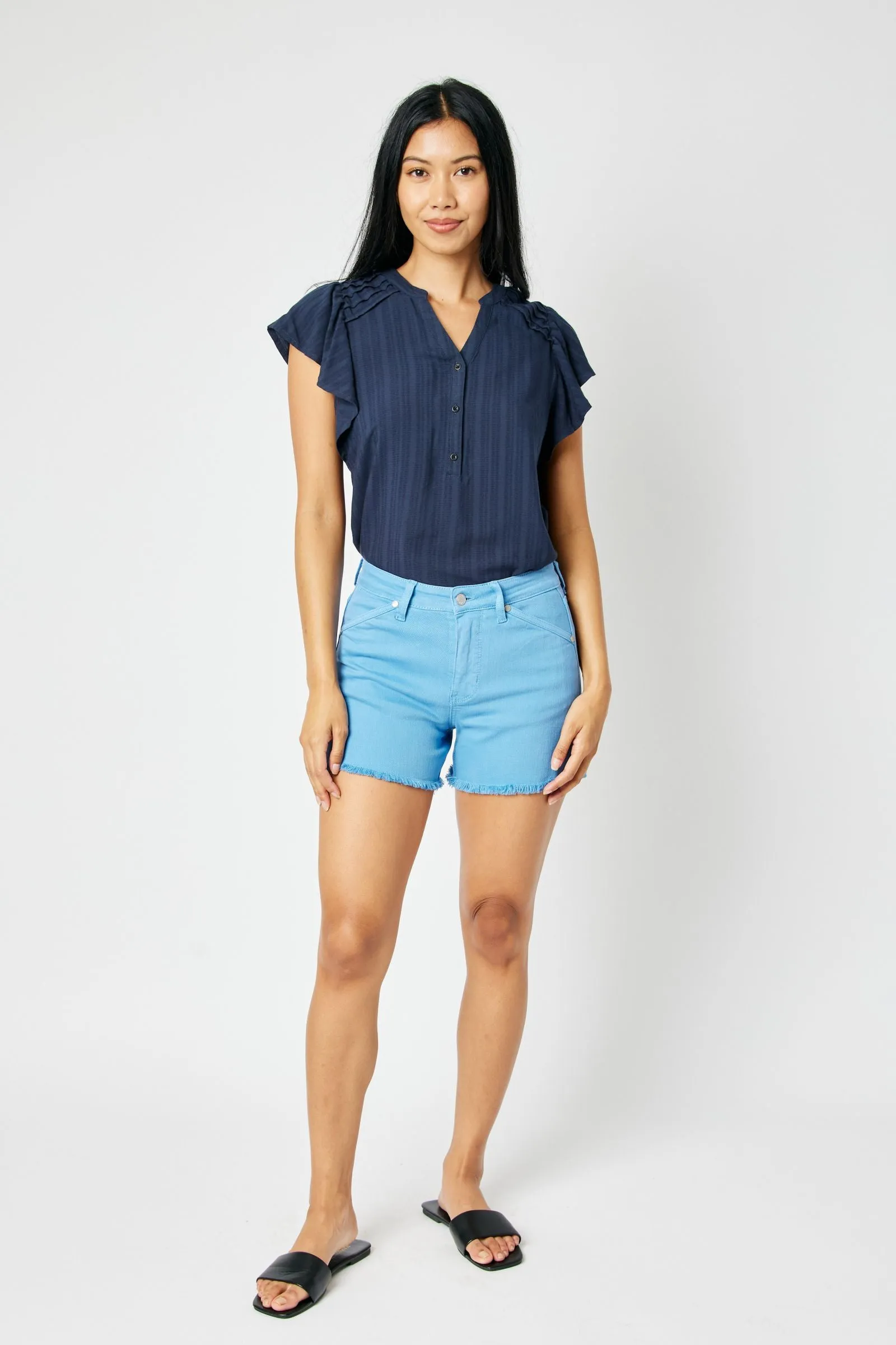 Judy Blue Mid-Rise Garment Dyed & Shorts-Aquamarine