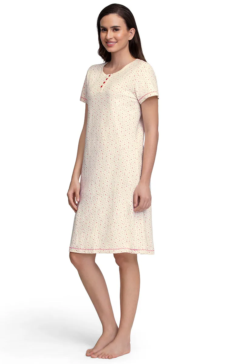 Knee-Length Sleep Dress - Ditsy Heart Pr