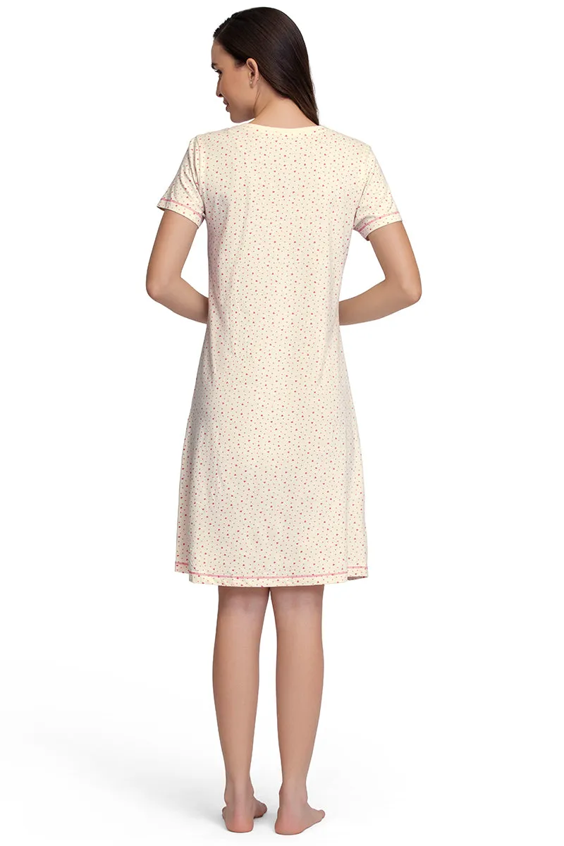 Knee-Length Sleep Dress - Ditsy Heart Pr