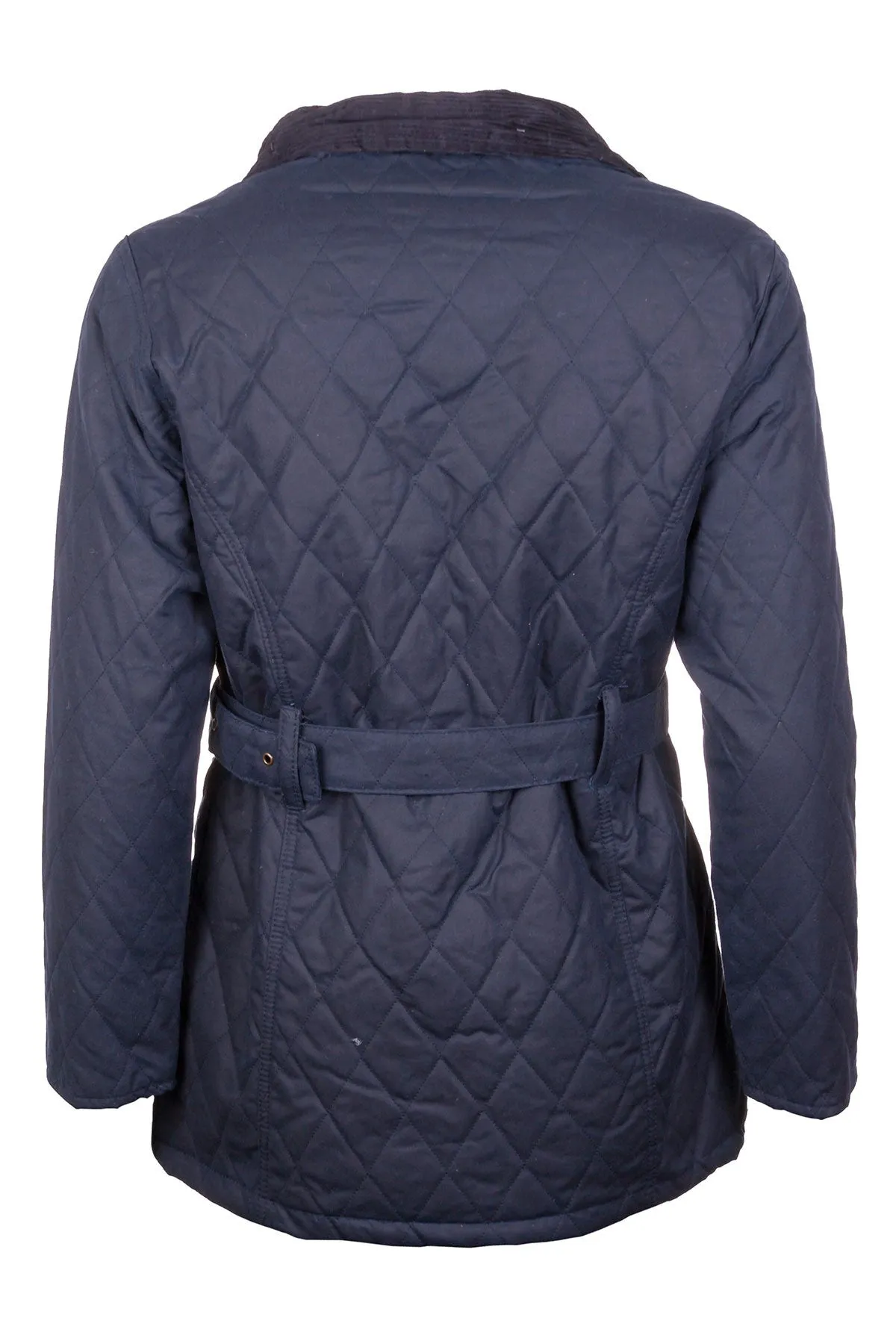 Ladies Long Belted Diamond Quilt Wax Jacket