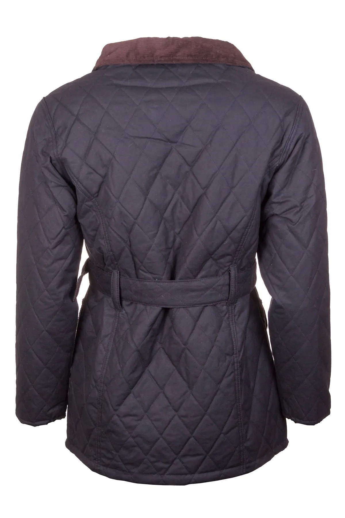 Ladies Long Belted Diamond Quilt Wax Jacket