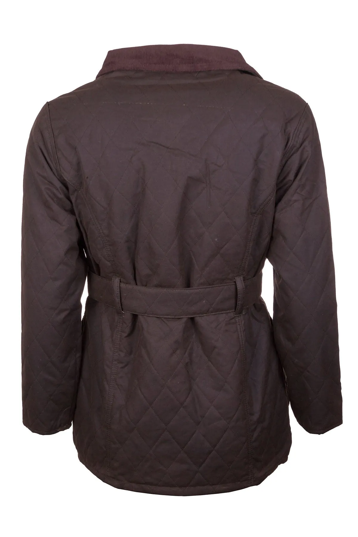 Ladies Long Belted Diamond Quilt Wax Jacket