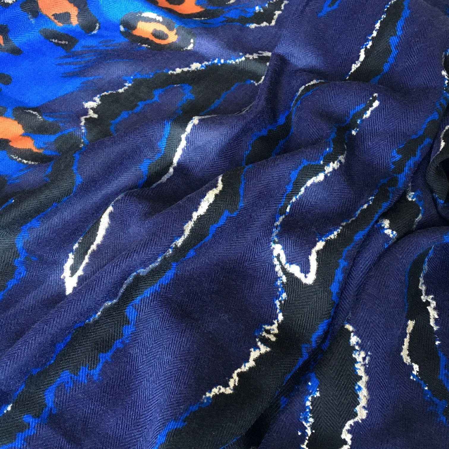 LARGE BLUE ZEBRA AND LEOPARD PRINT SHAWL SCARF