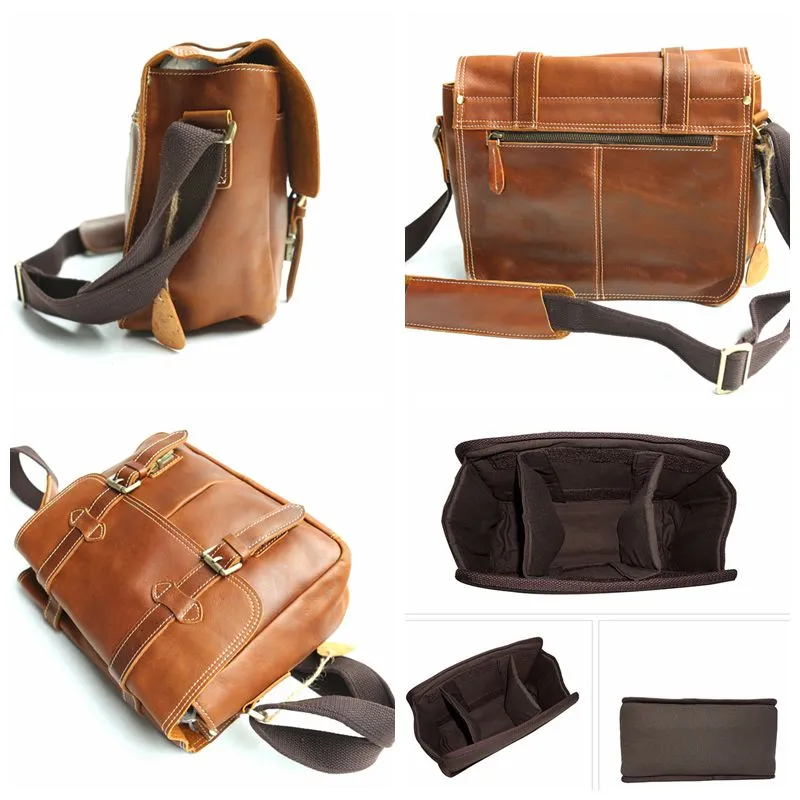 Leather Camera Bag, Crossbody Briefcase Bag For Men, Best DSLR Camera Bag ZO8101