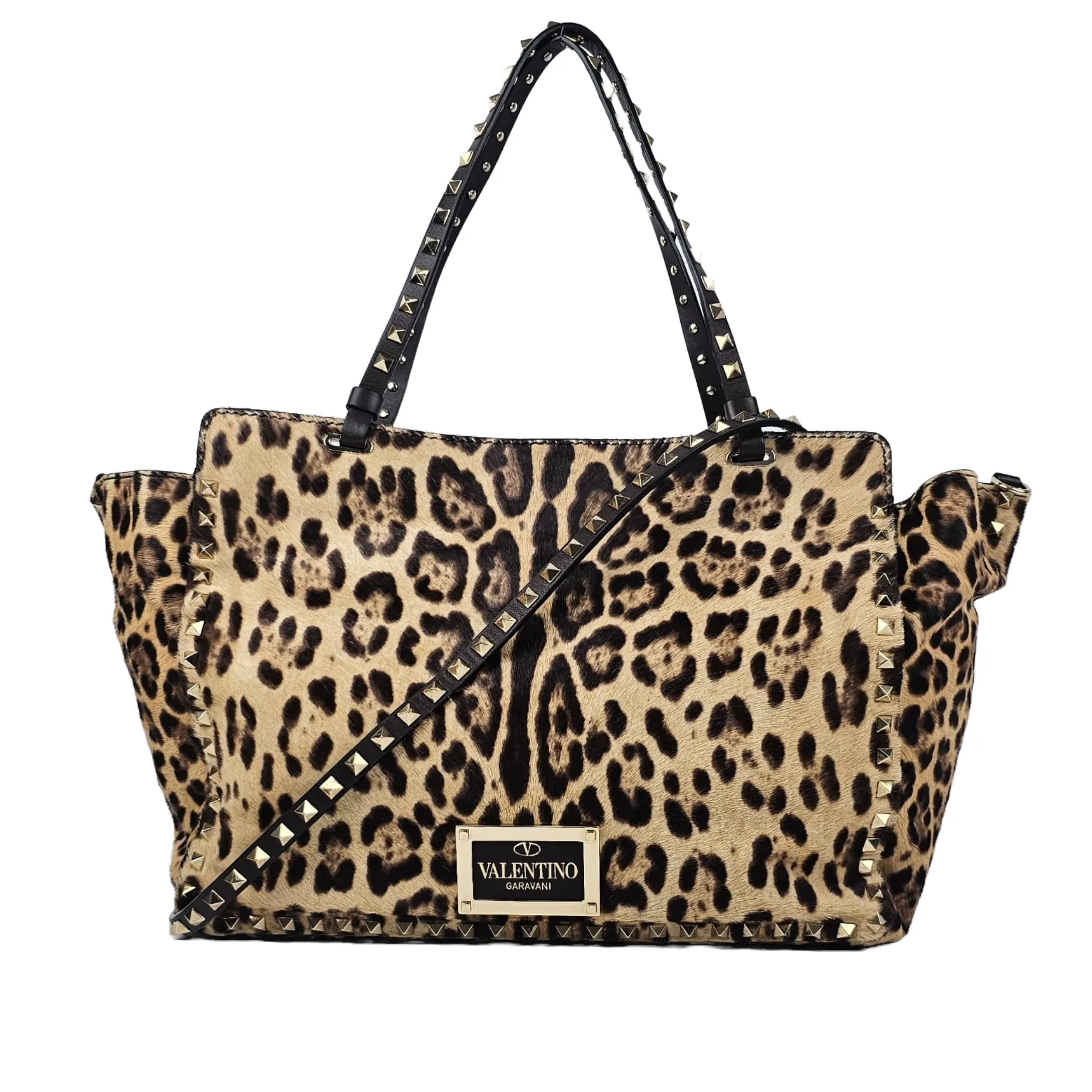 Leather Rockstud Tote Ponyhair Leopard Print