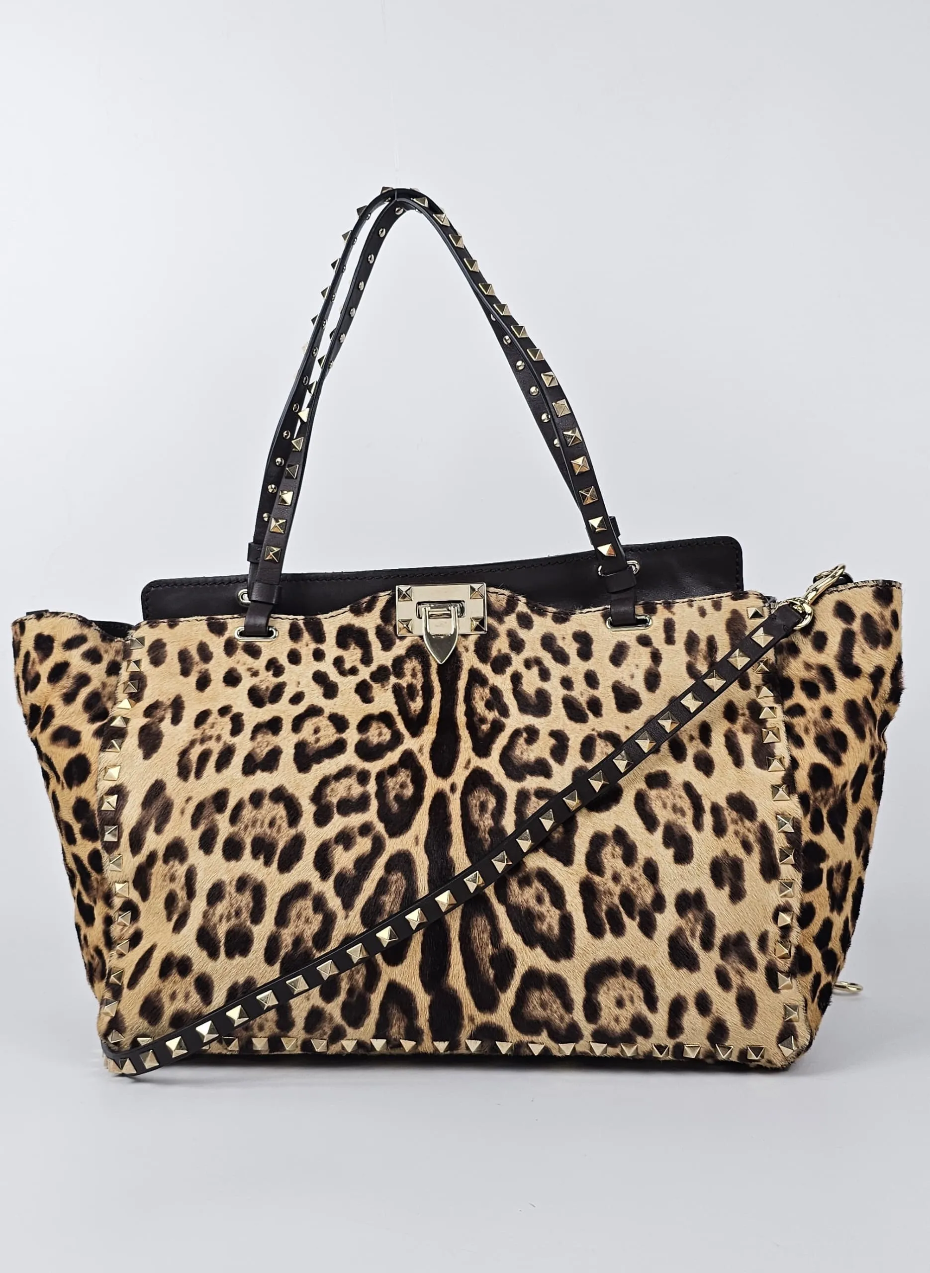 Leather Rockstud Tote Ponyhair Leopard Print