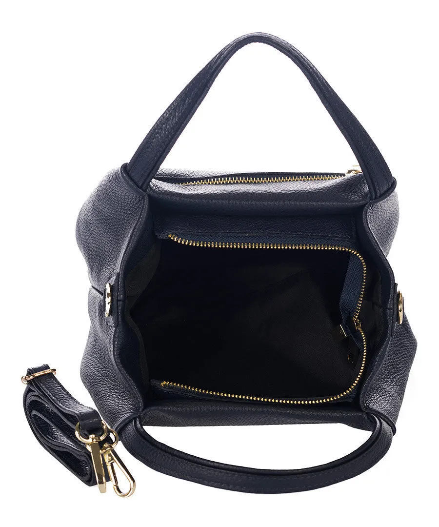 LEGOLI Navy Compact Soft Italian Leather Grab Shoulder Crossbody Bag, Dark blue