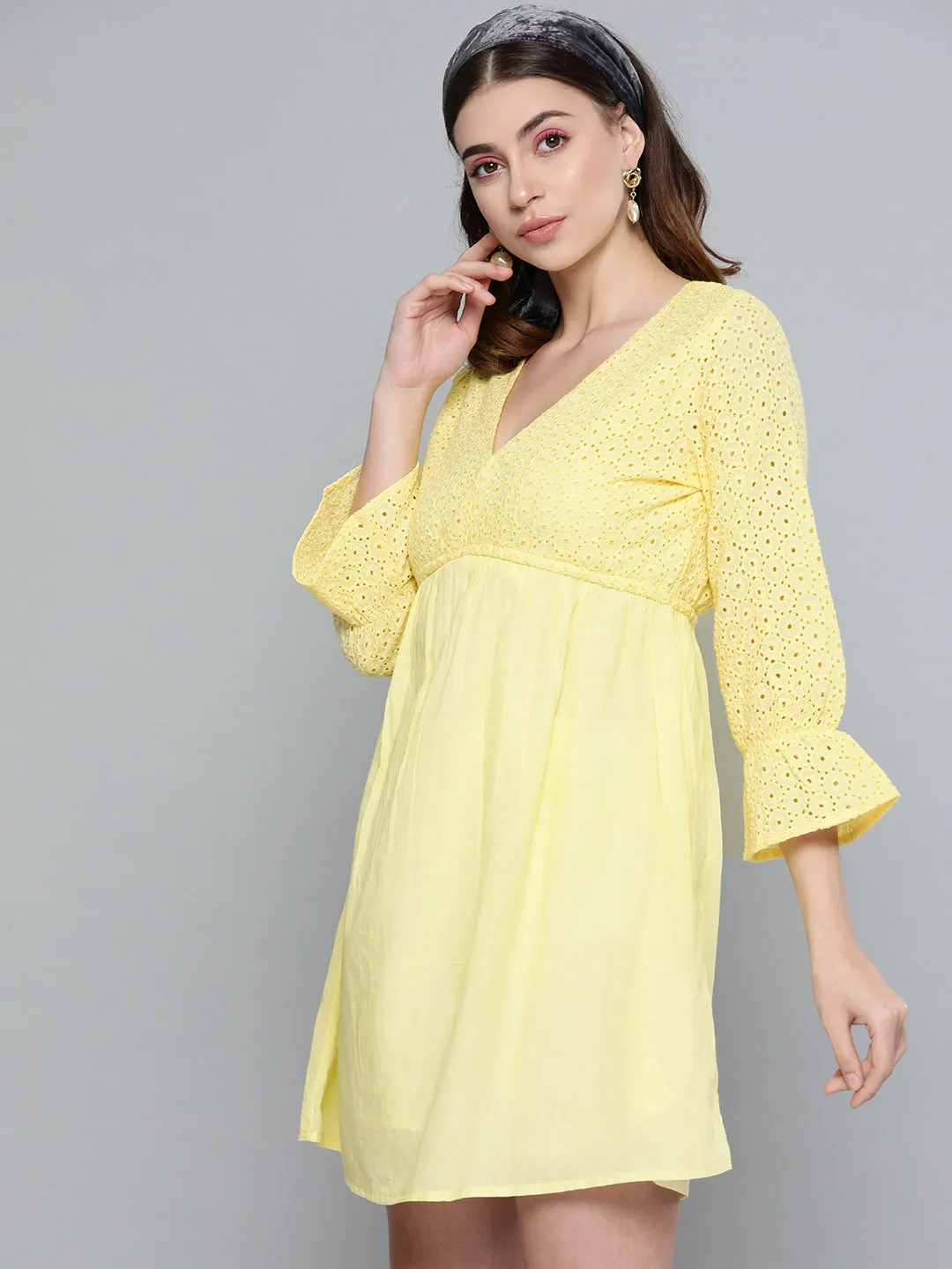 Lemon Yellow Schiffli Shift Dress