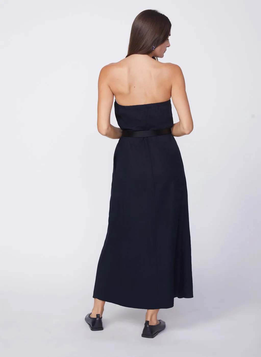 Linen Column Maxi Dress in New Navy