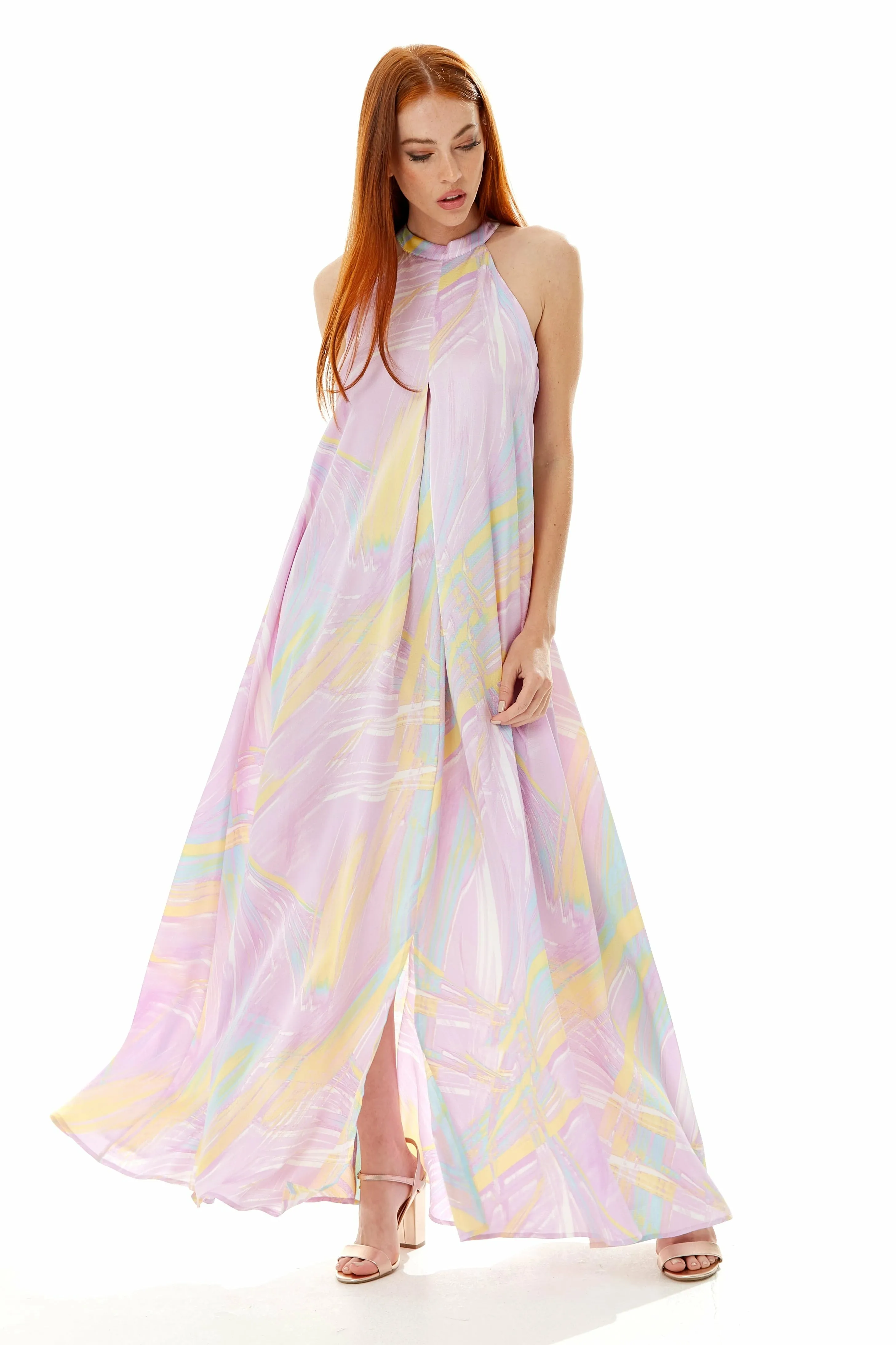 Liquorish Maxi Abstract Print Dress With A High Neck