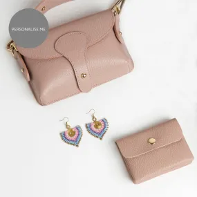 Luca Small Crossbody Bag, Purse, Earring and Scarf Gift Set in Blush Pink