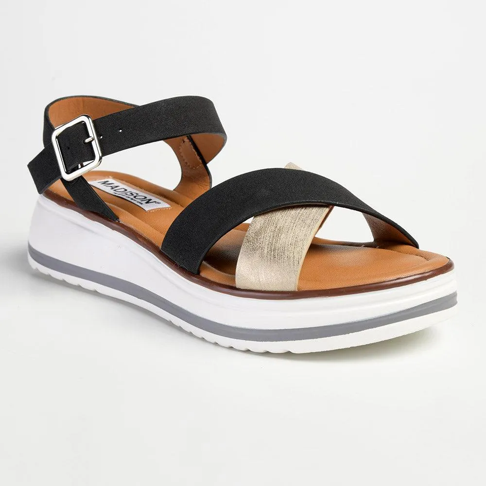 Madison Jacklynn Crossover Footbed Sandal - Black/Gold