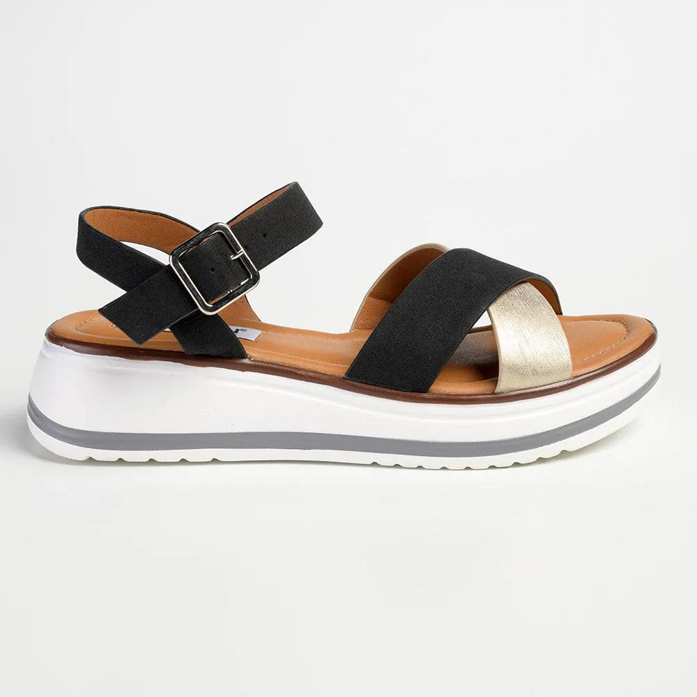 Madison Jacklynn Crossover Footbed Sandal - Black/Gold