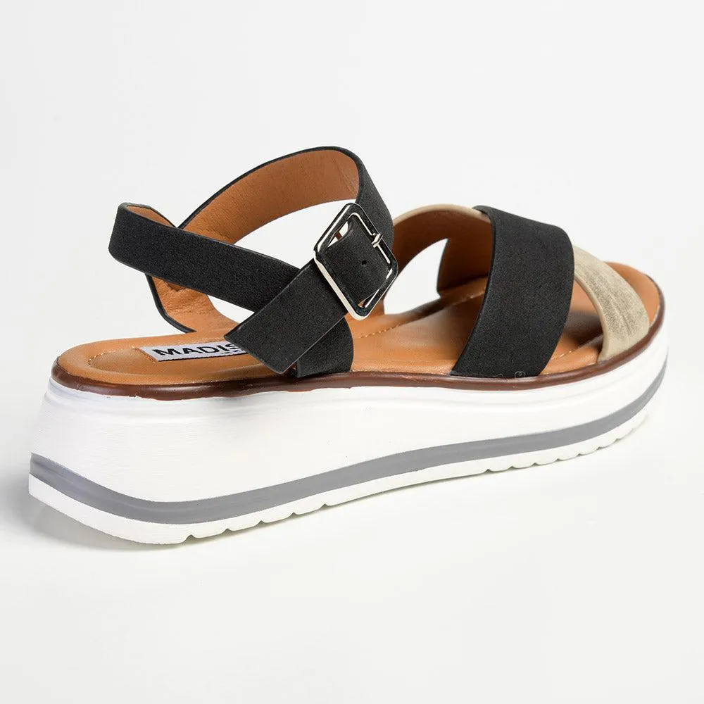 Madison Jacklynn Crossover Footbed Sandal - Black/Gold