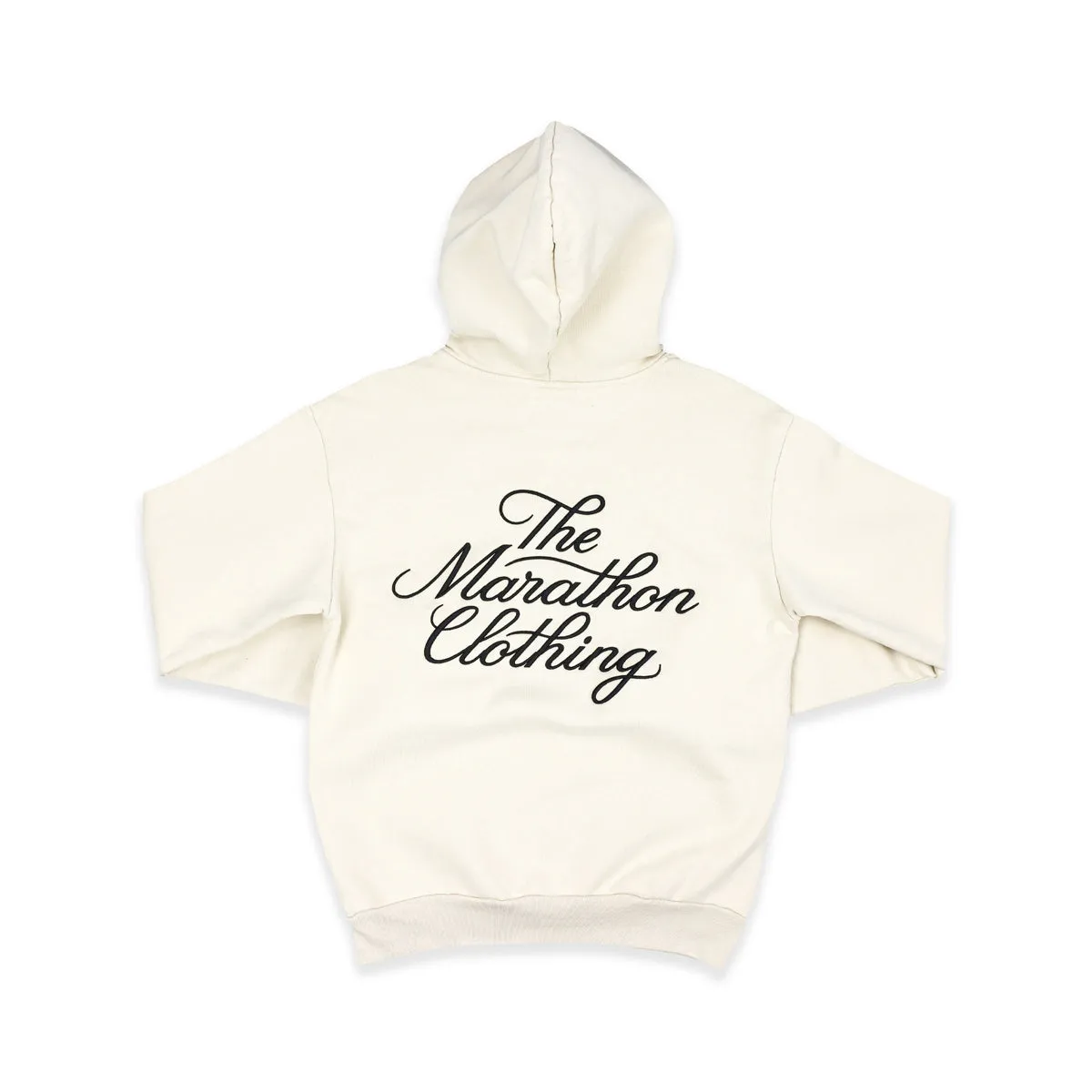 Marathon 3D Embroidered Stacked Script Hoodie - Bone/Black