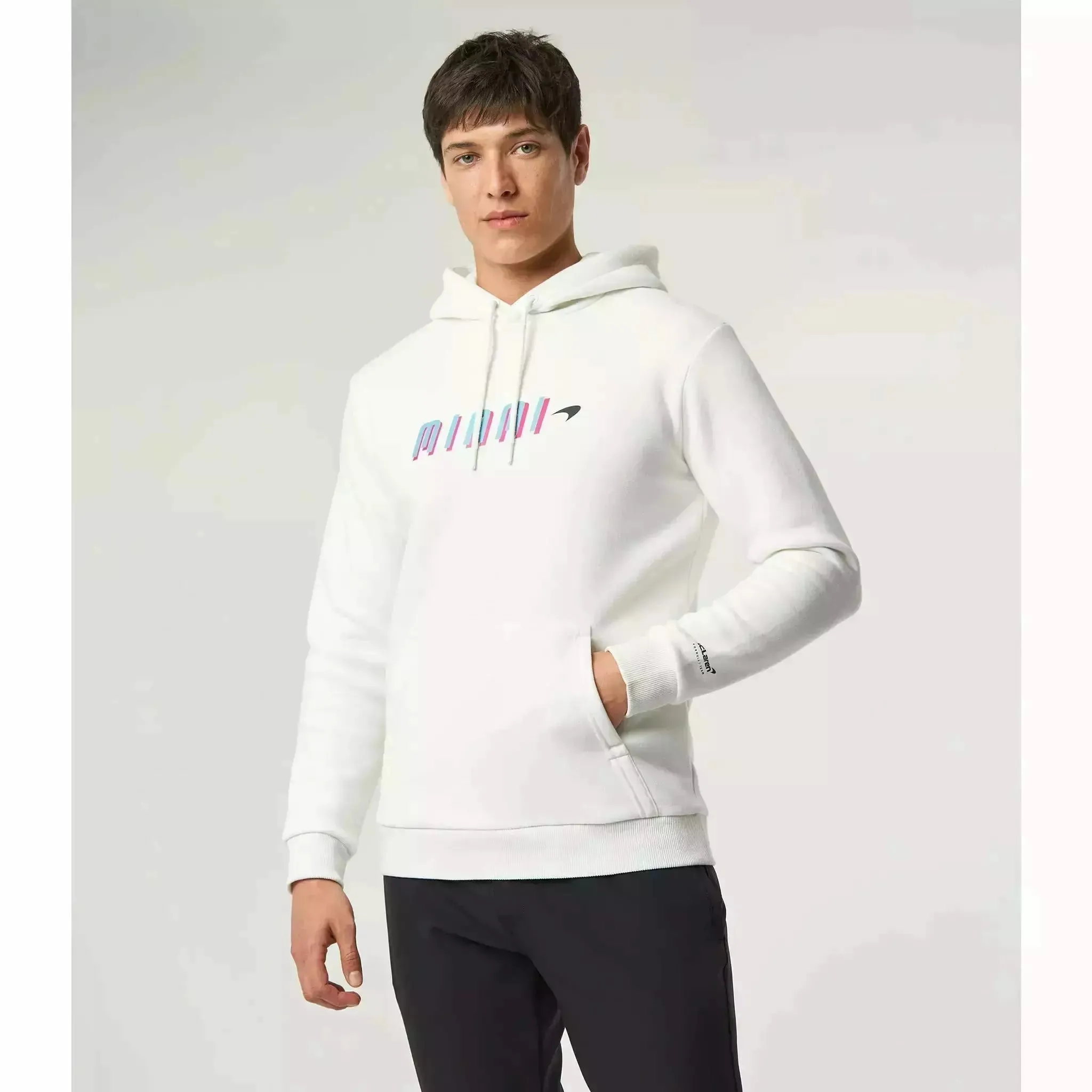 McLaren F1 Men's Miami Neon Graphic Hoodie -Black/White/Vice Blue/Beetroot Purple