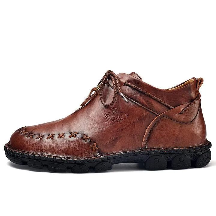 Men Hand Stitching Leather Non Slip Large Size Soft Sole Casual Boots