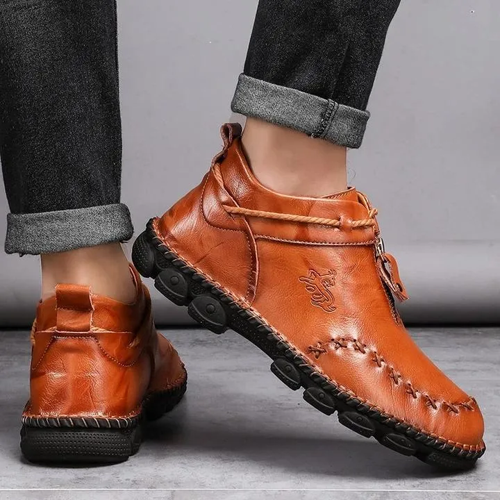 Men Hand Stitching Leather Non Slip Large Size Soft Sole Casual Boots