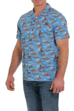 MEN'S CINCH COWBOY PRINT SHORT SLEEVE CAMP SHIRT