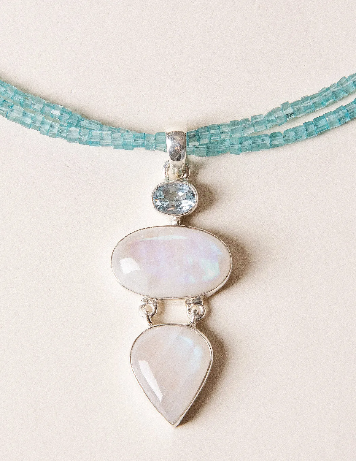 Moonstone and Aquamarine Beaded Necklace - One of a Kind