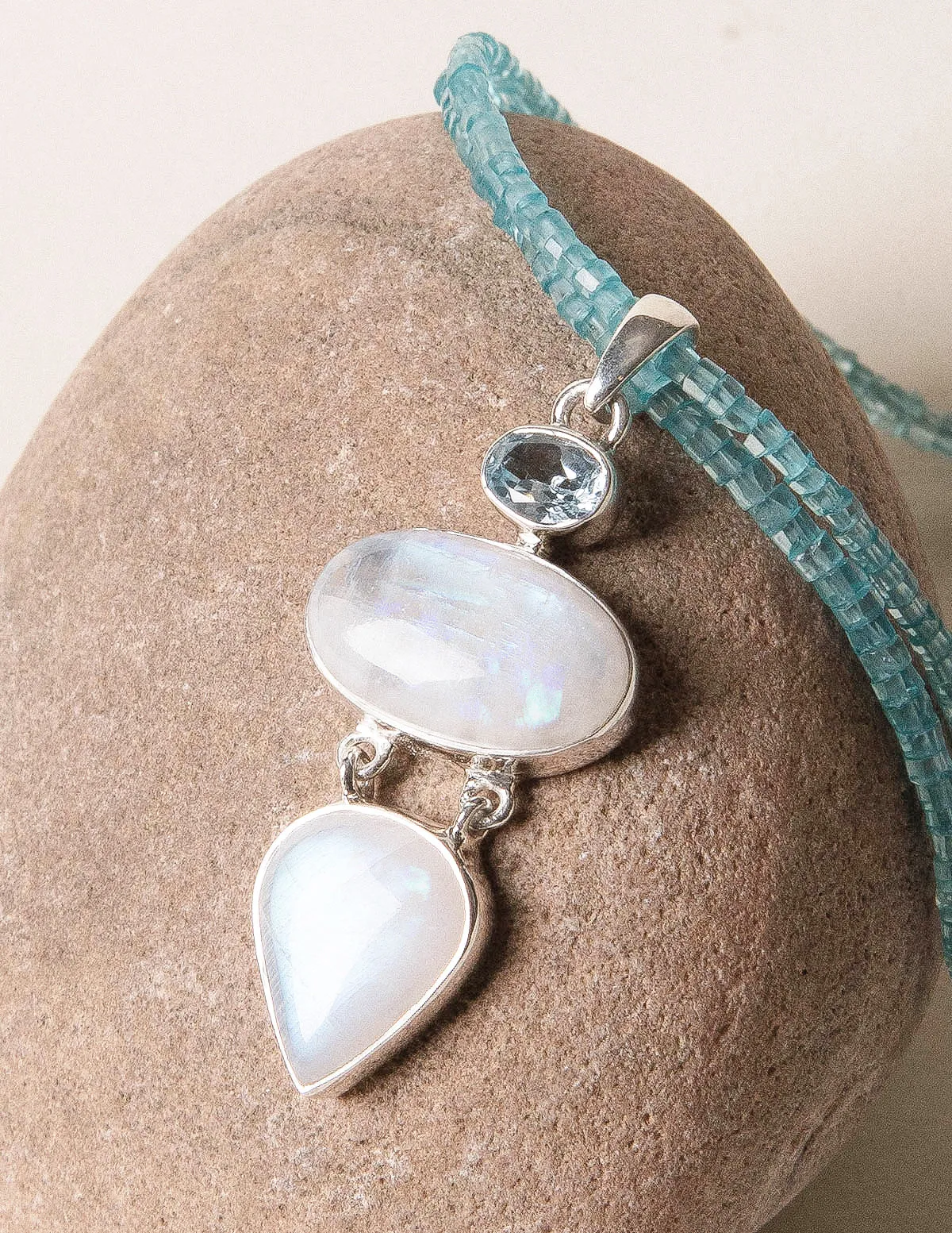 Moonstone and Aquamarine Beaded Necklace - One of a Kind