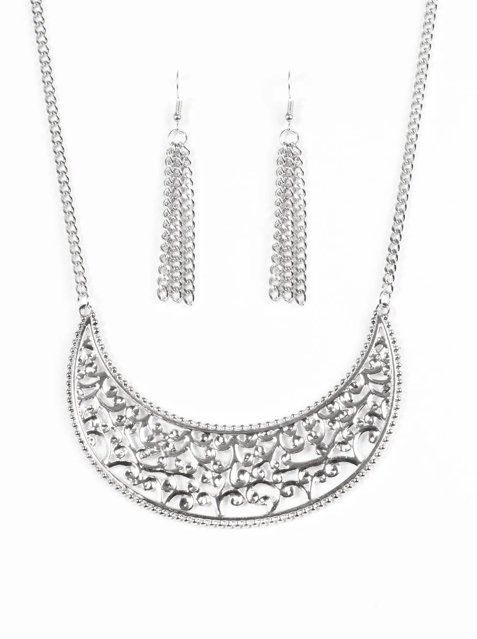 Moroccan Moon Silver Necklace Set