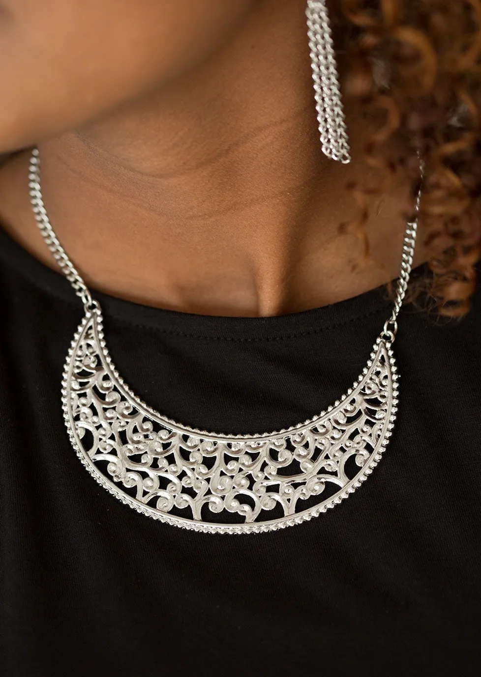 Moroccan Moon Silver Necklace Set