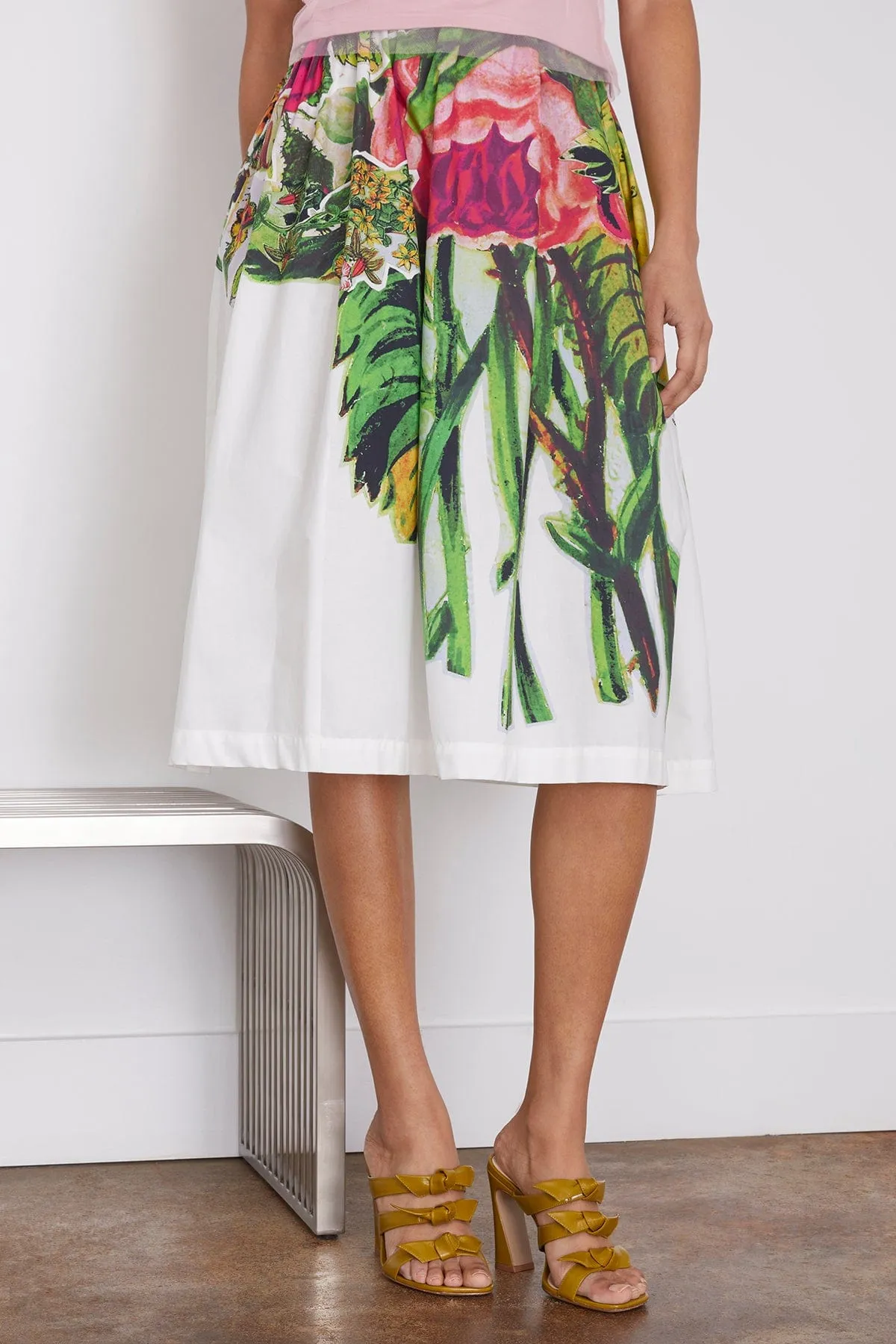 Mystical Bloom Print Poplin Skirt in Lily White