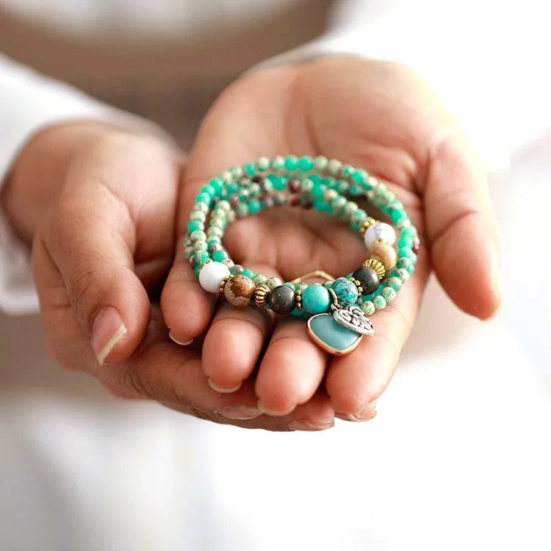 'Nyiwarri' Jasper & Amazonite Heart Stretchy Bracelet