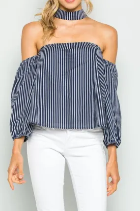 Off Shoulder Choker Stripe Top