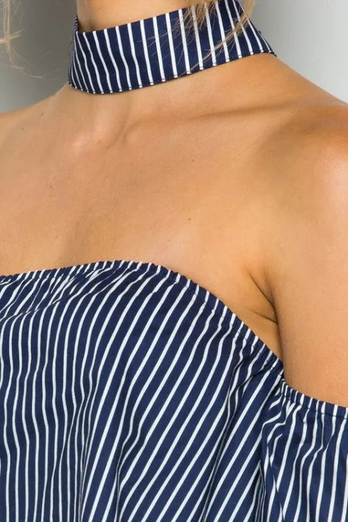 Off Shoulder Choker Stripe Top