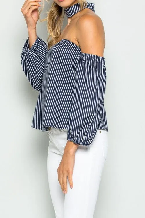 Off Shoulder Choker Stripe Top