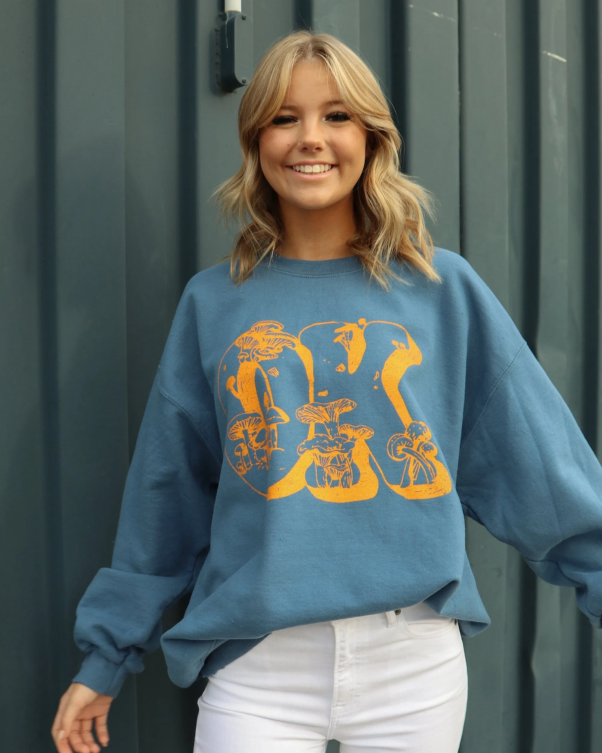 Oklahoma Mushrooms Indigo Blue Thrifted Sweatshirt