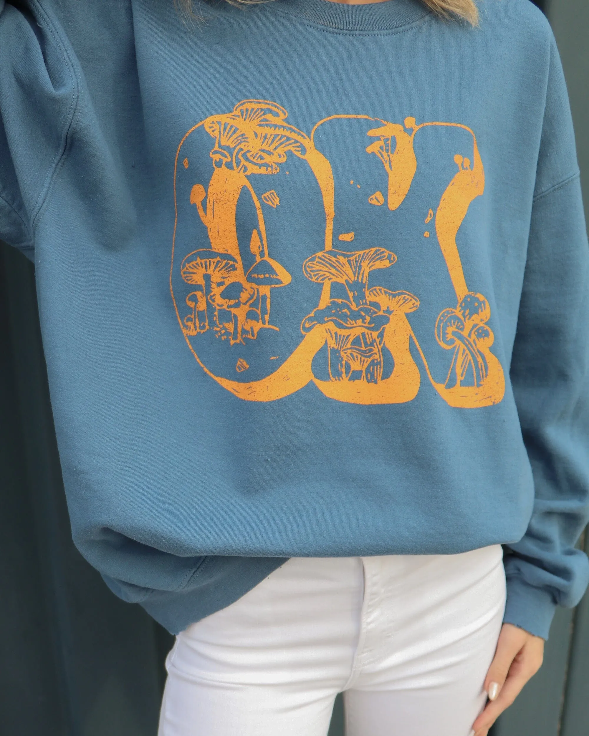 Oklahoma Mushrooms Indigo Blue Thrifted Sweatshirt