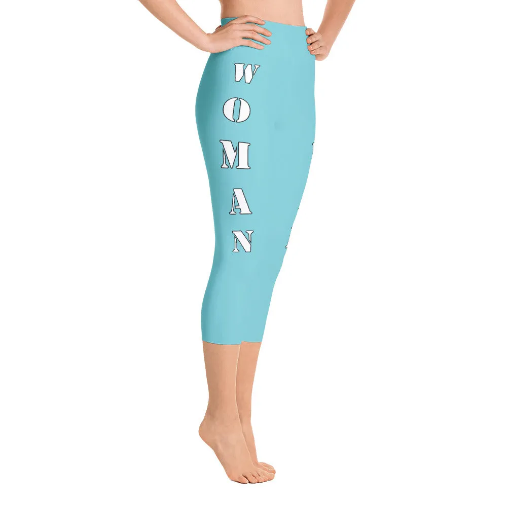 Our best viral leggings robin egg blue woman power white letters