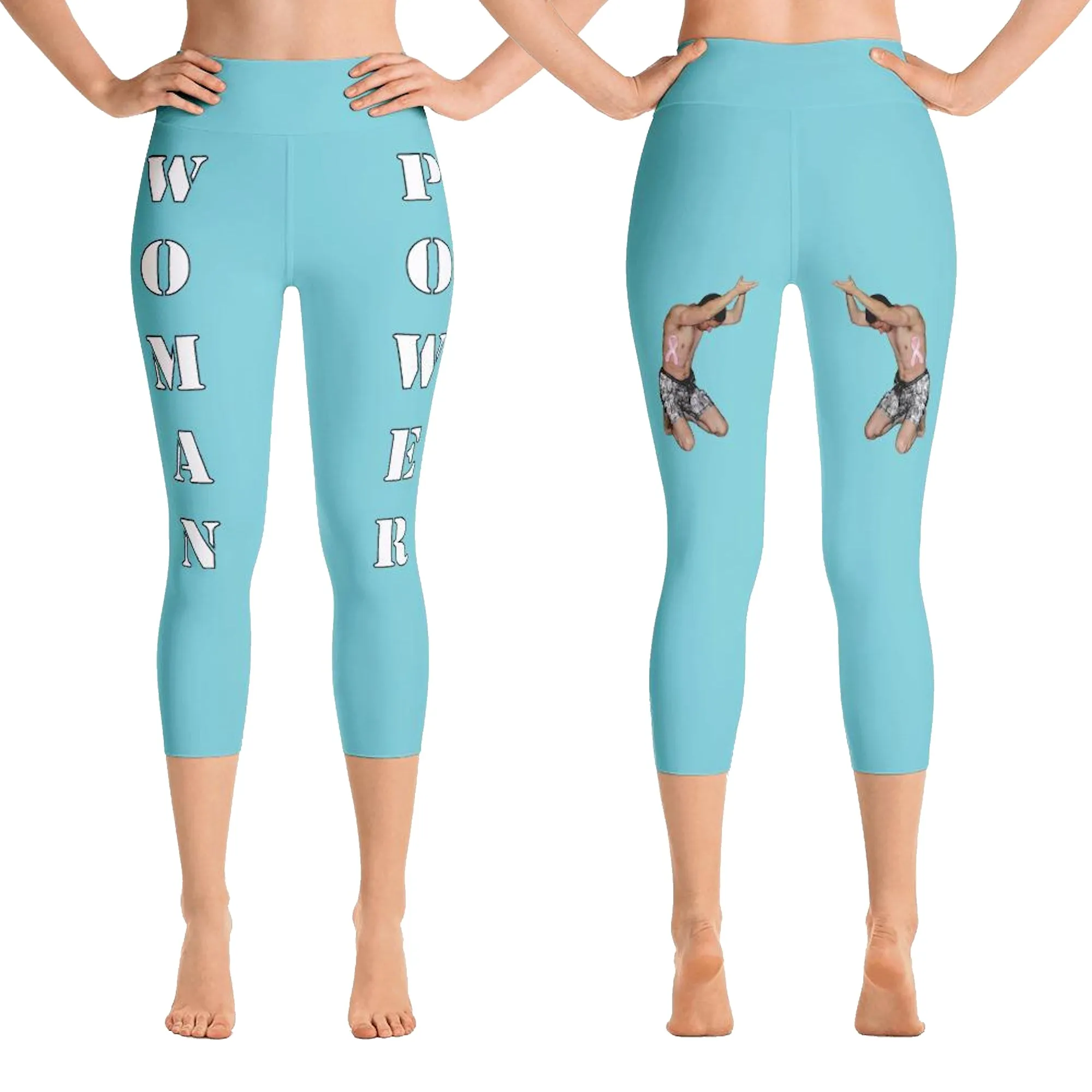 Our best viral leggings robin egg blue woman power white letters