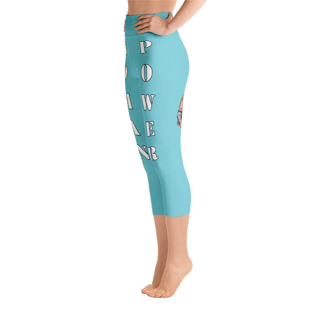 Our best viral leggings robin egg blue woman power white letters