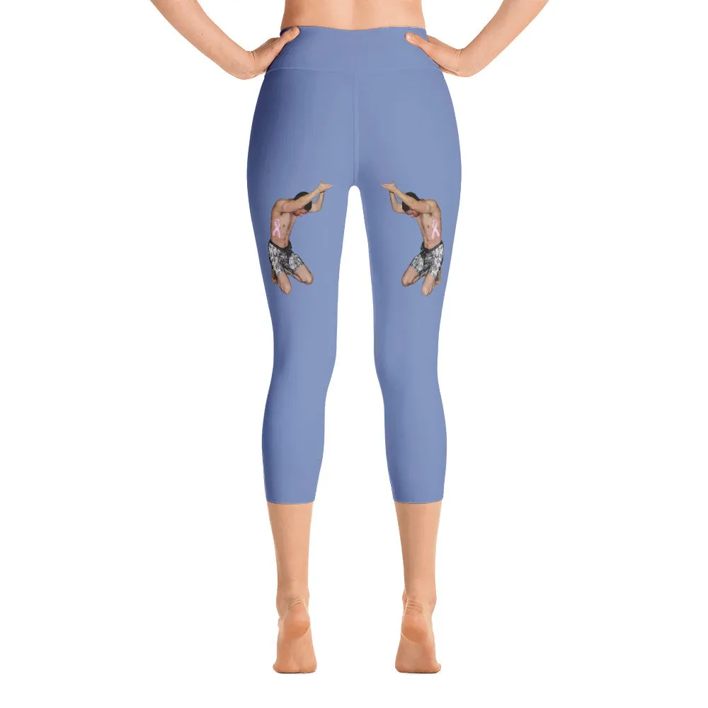 Our best viral yoga capri leggings with woman power - Blue Gray Color with Black Letters