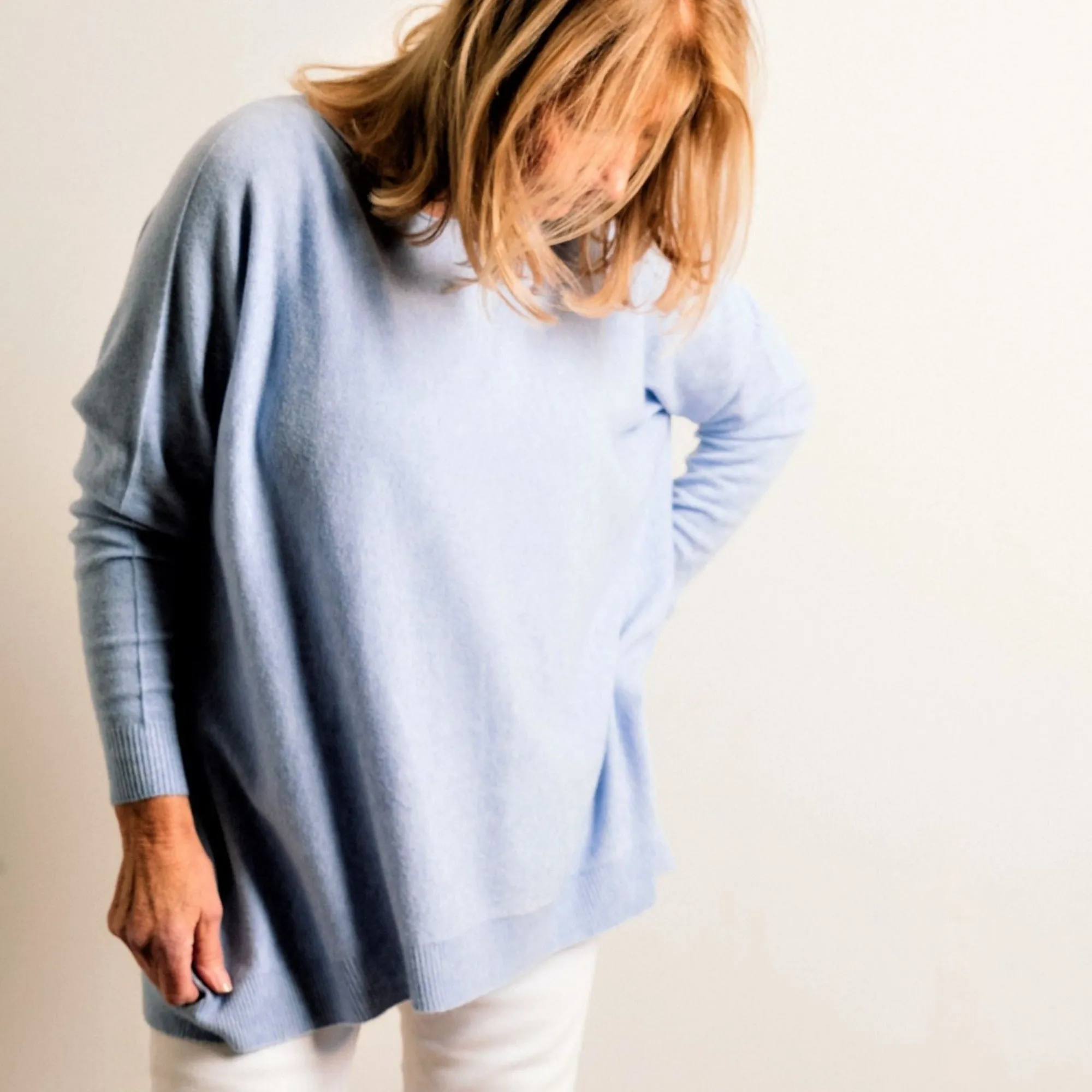 Pale Blue Supersoft Loose Fit Fine Knit Oversize Round Neck Easy Wear Jumper