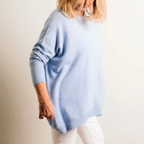 Pale Blue Supersoft Loose Fit Fine Knit Oversize Round Neck Easy Wear Jumper