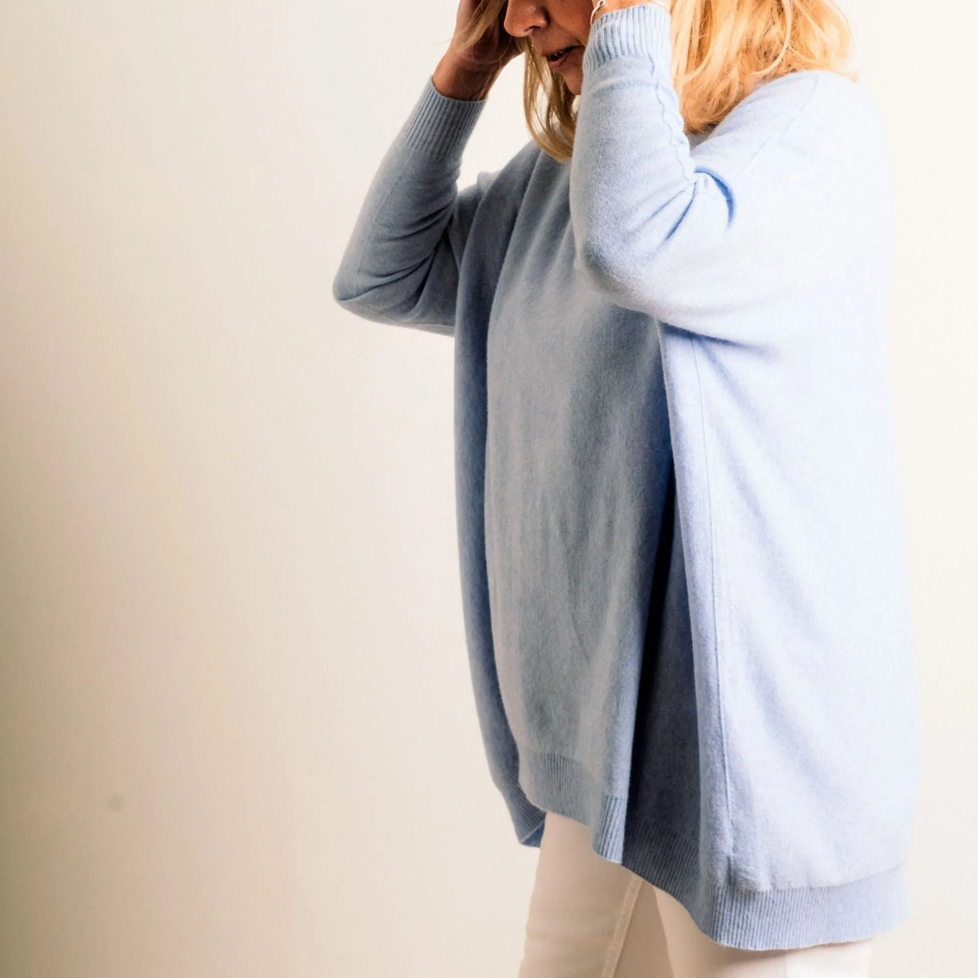 Pale Blue Supersoft Loose Fit Fine Knit Oversize Round Neck Easy Wear Jumper