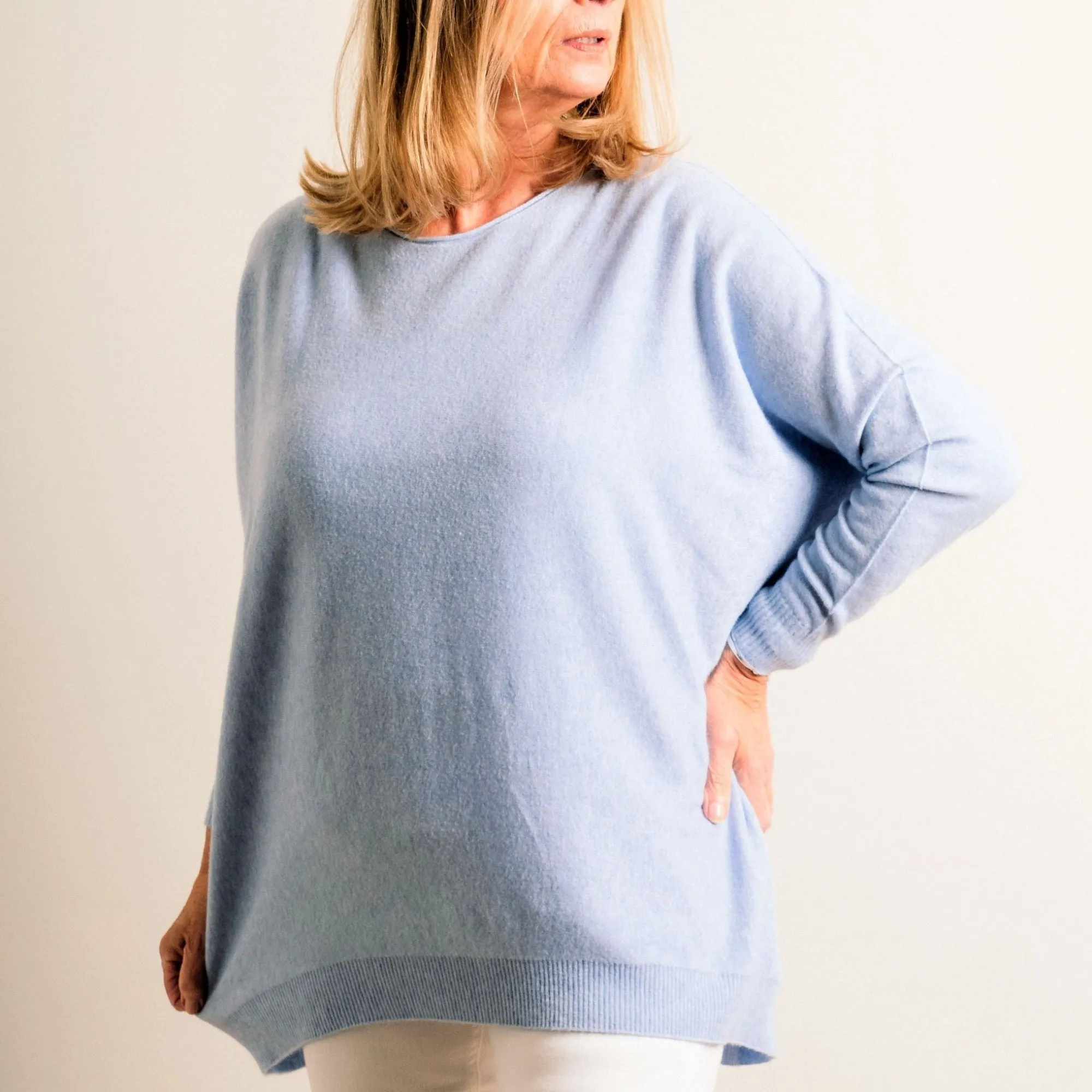 Pale Blue Supersoft Loose Fit Fine Knit Oversize Round Neck Easy Wear Jumper