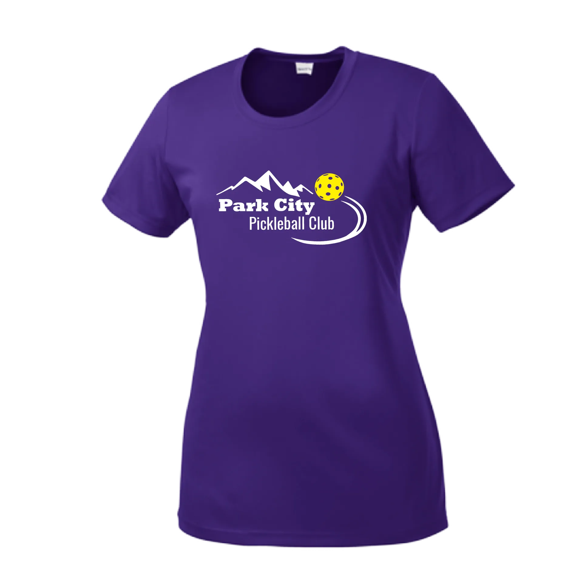 Park City Pickleball Club (White Words) Customizable | Women’s Short Sleeve Crewneck Athletic Shirts | 100% Polyester