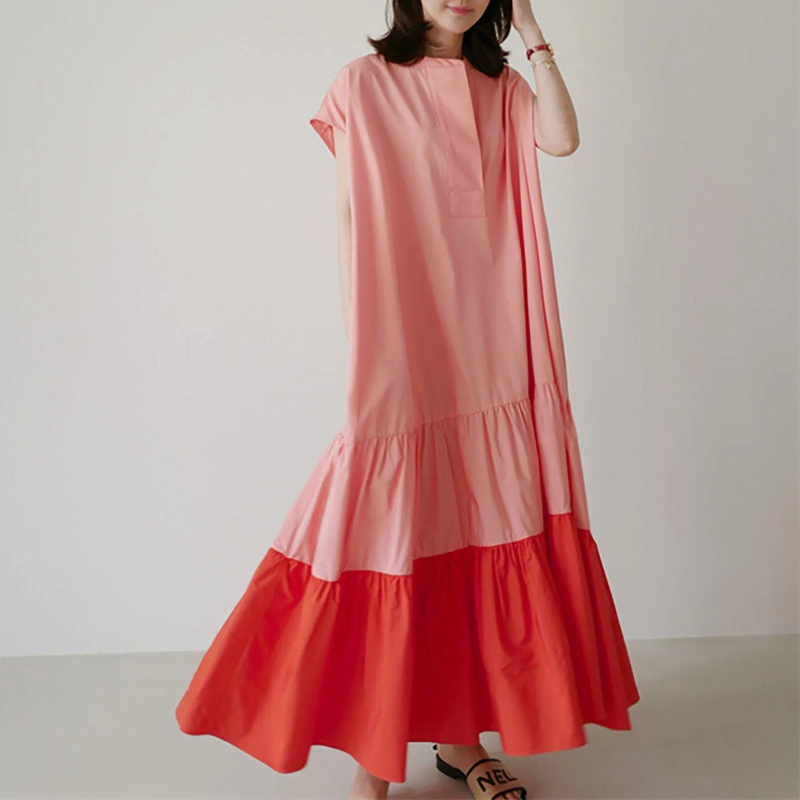 Pink Cap Sleeve Relaxed Ruffle Tiered Dress