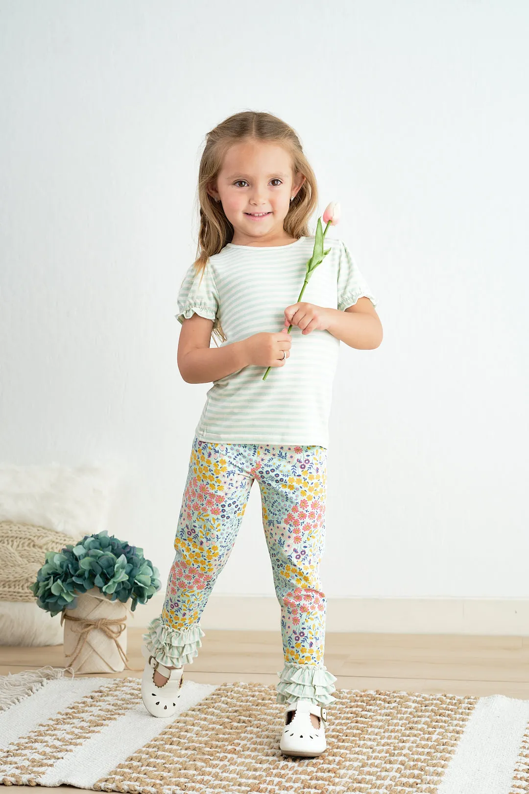 Platinum floral print ruffle girls pants